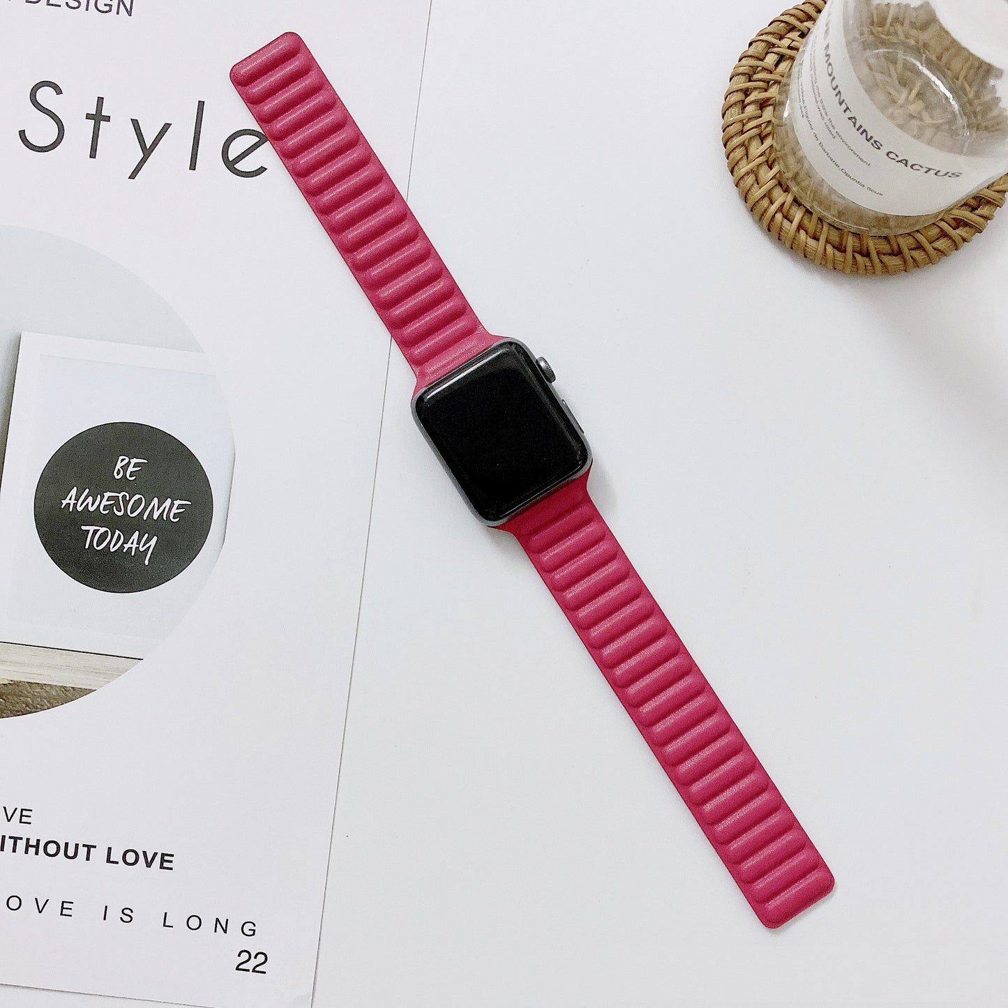 Two-Section Full Magnetic Leather Apple Watch Ring Strap