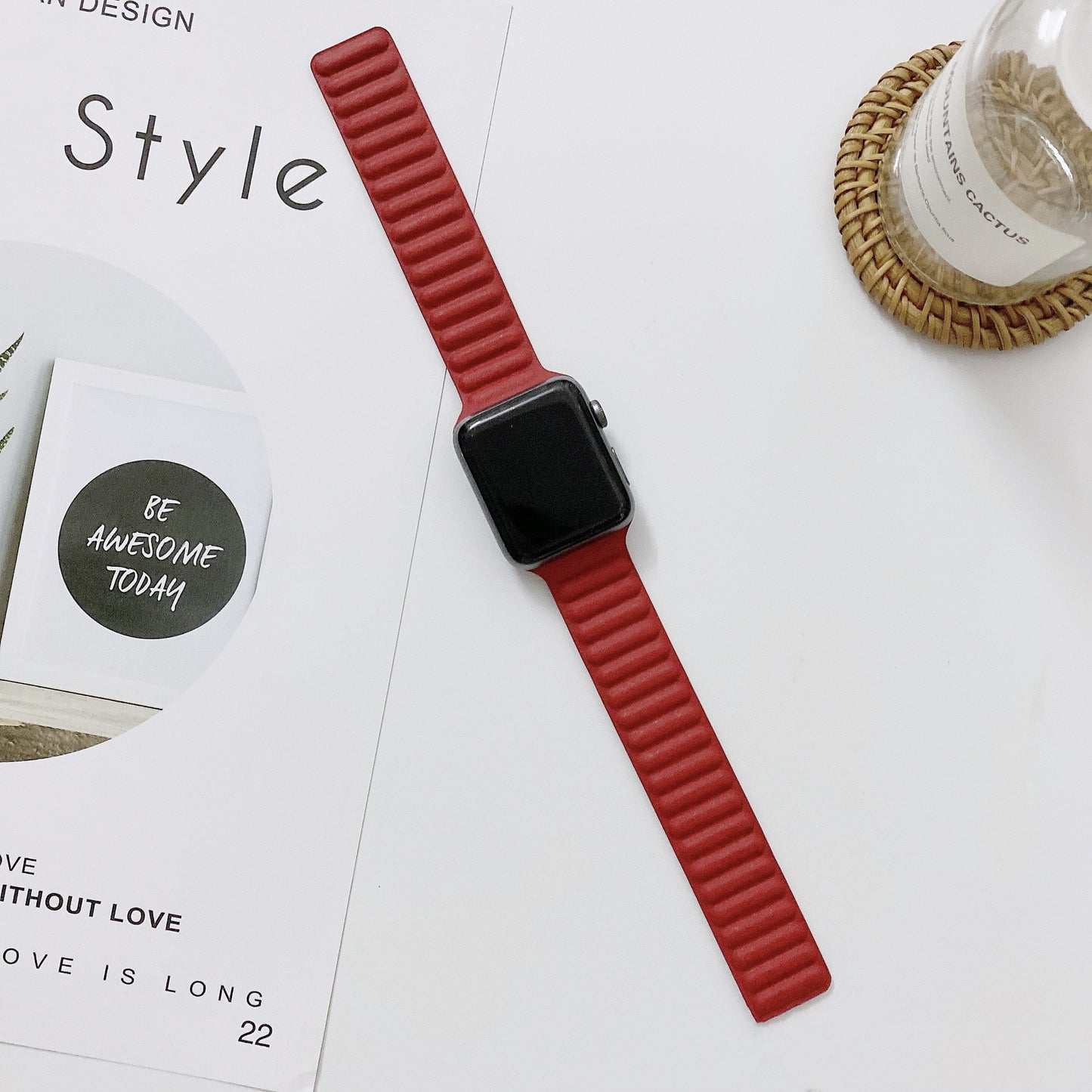 Two-Section Full Magnetic Leather Apple Watch Ring Strap