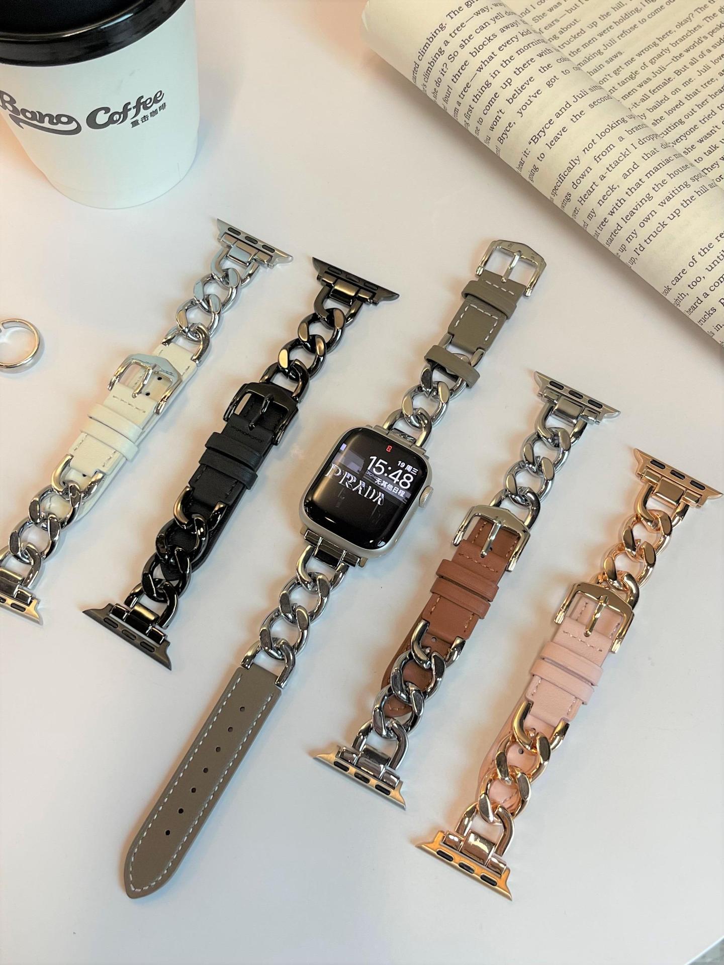 Classic Leather & Chain Apple Watch Strap