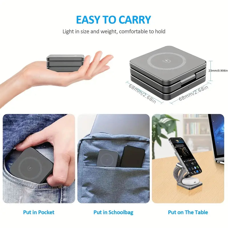 3 in 1 Foldable Magnetic Portable Wireless Charger