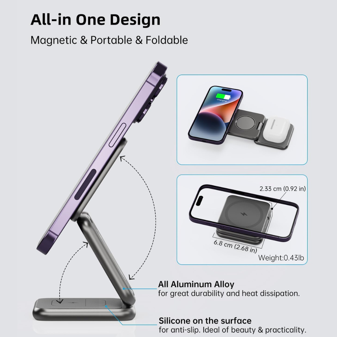 3 in 1 Foldable Magnetic Portable Wireless Charger