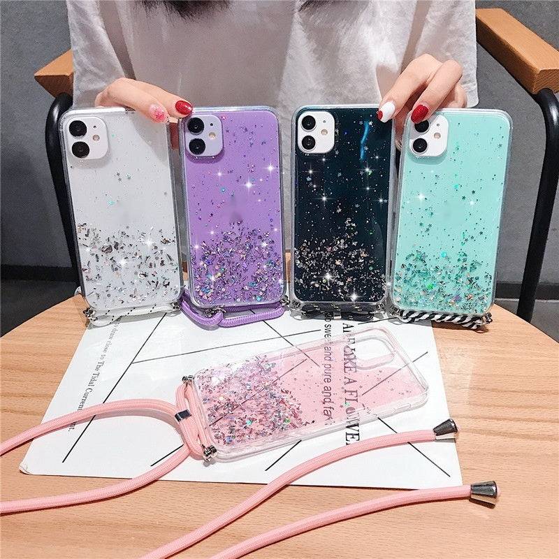 Starry Glitter Cross Body Lanyard Apple iPhone Case