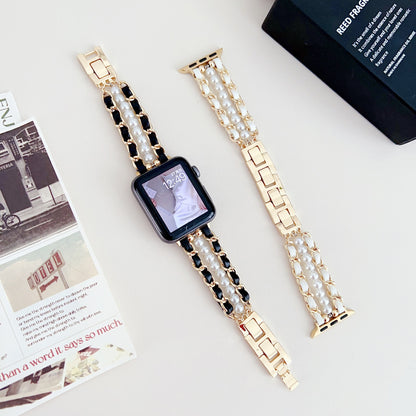 Metal Beads Leather Apple Watch Strap