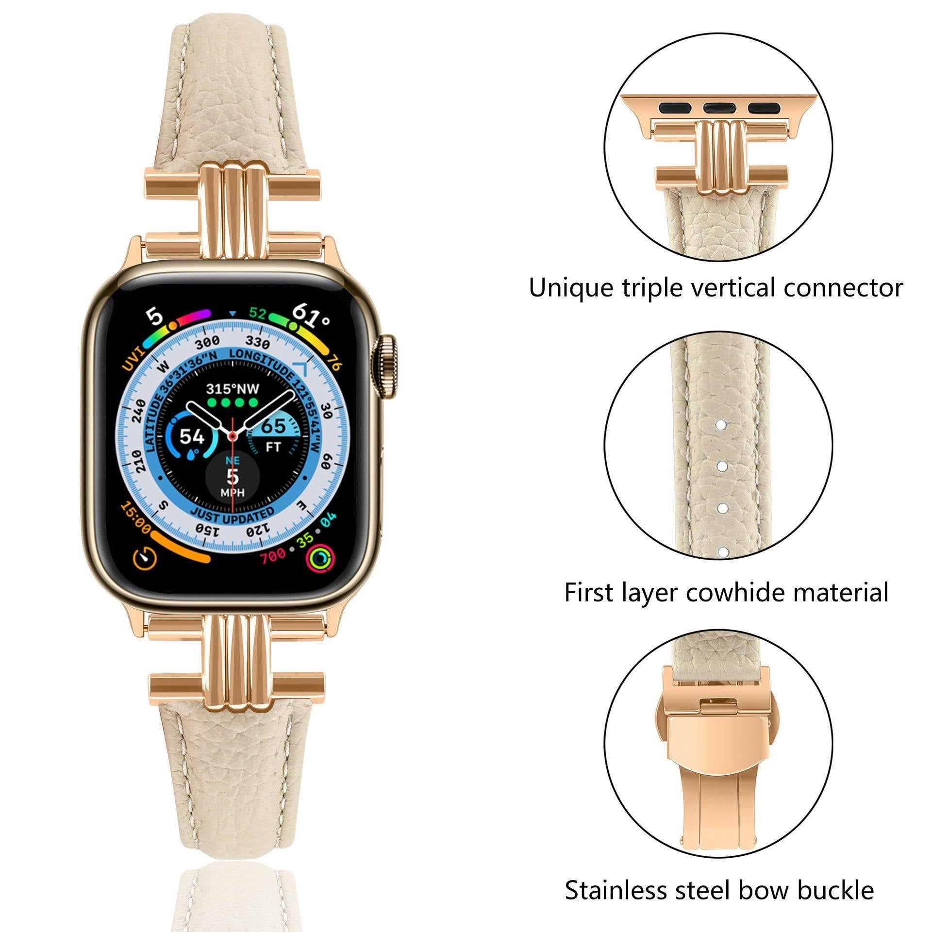 Three Vertical Head Metal Butterfly Buckle Apple Watch Strap