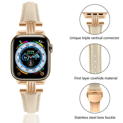 Three Vertical Head Metal Butterfly Buckle Apple Watch Strap