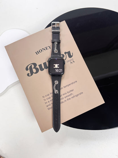 Retro Design Metal Chain Leather Apple Watch Strap