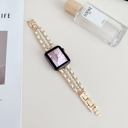 Metal Beads Leather Apple Watch Strap
