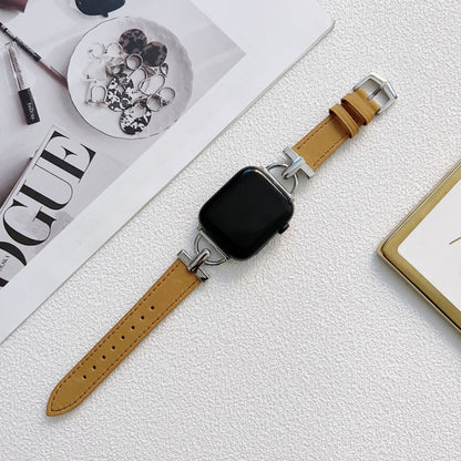 D-shaped Steel Leather Apple Watch Strap