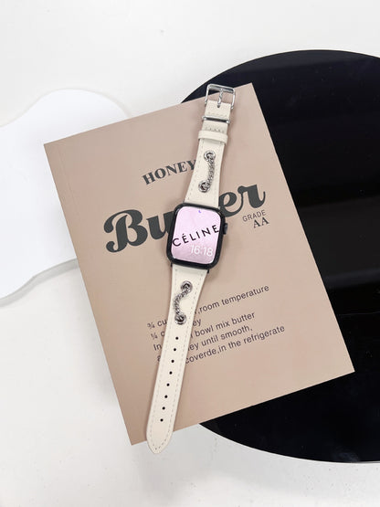 Retro Design Metal Chain Leather Apple Watch Strap