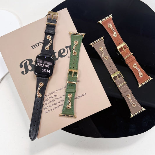Retro Design Metal Chain Leather Apple Watch Strap