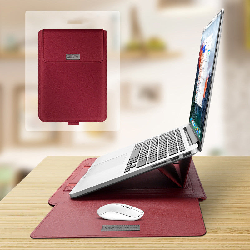 Slim Imitation Leather Laptop Cover with Built-in Stand – Mac & PC Compatible