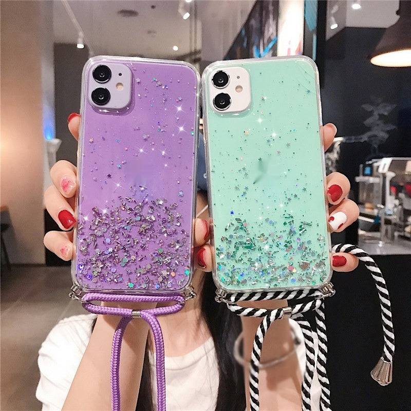 Starry Glitter Cross Body Lanyard Apple iPhone Case