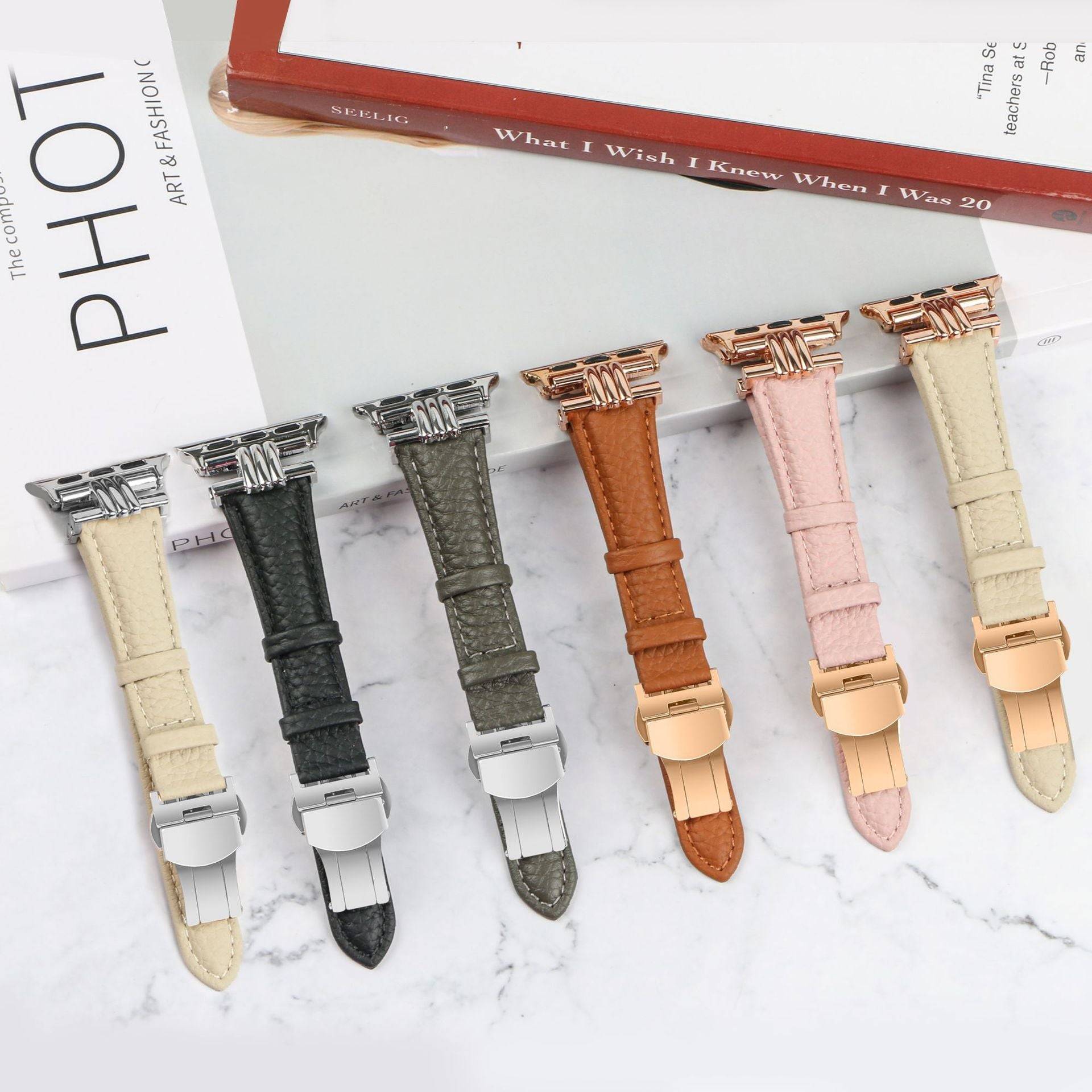 Three Vertical Head Metal Butterfly Buckle Apple Watch Strap