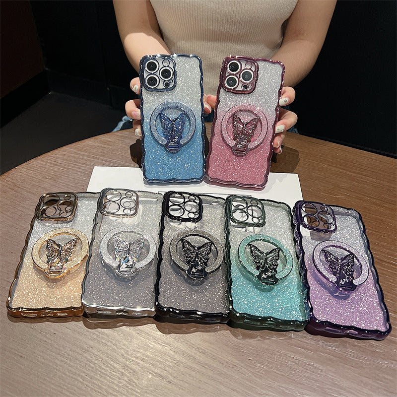 Electroplated Lens Protector Gradient Butterfly Bracket Silicone Protective Soft Apple iPhone Case