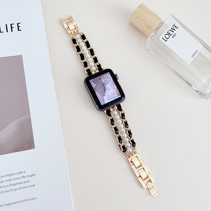 Metal Beads Leather Apple Watch Strap