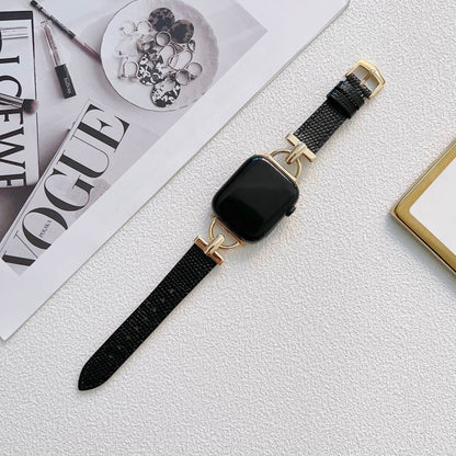 D-shaped Steel Leather Apple Watch Strap