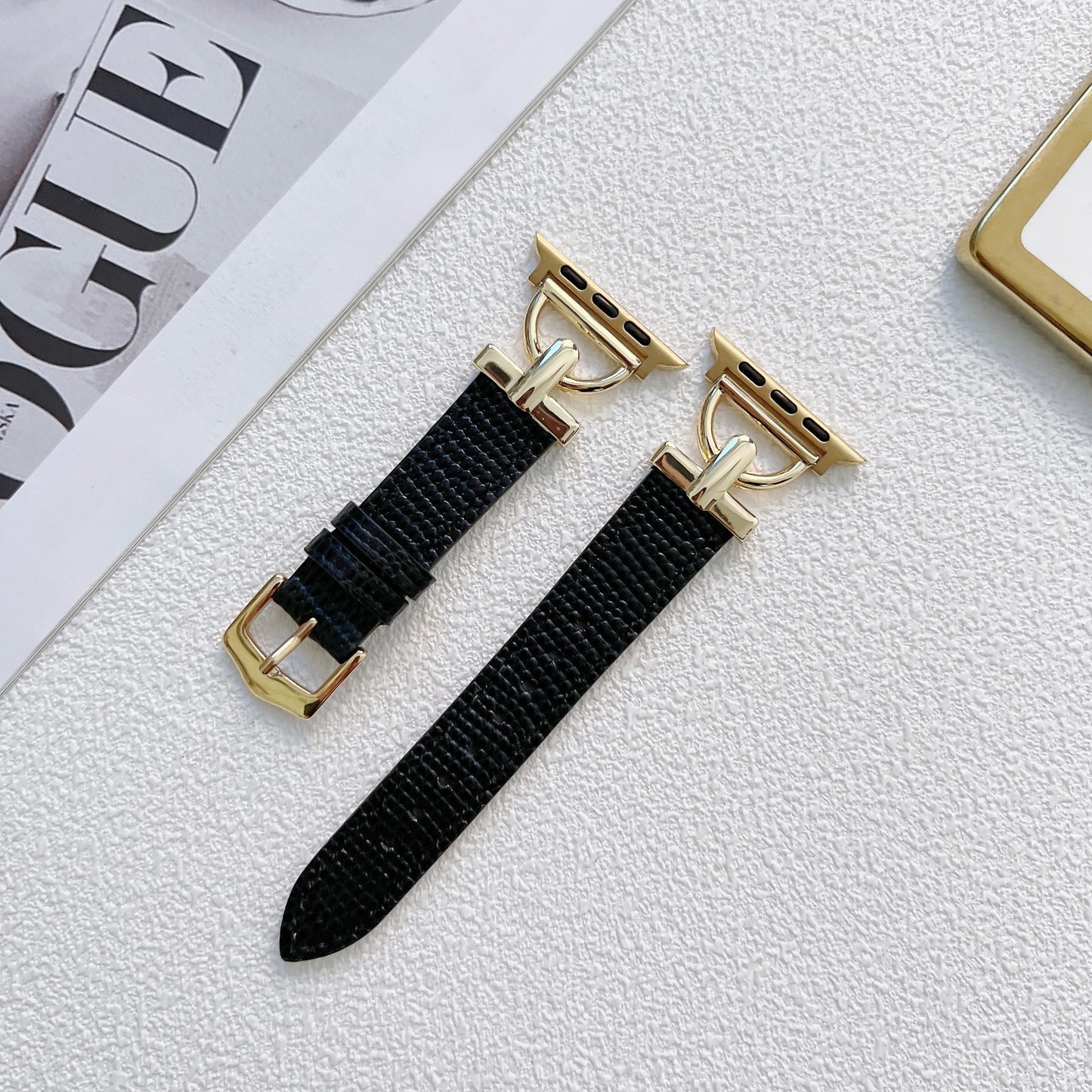 D-shaped Steel Leather Apple Watch Strap