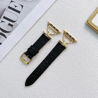 D-shaped Steel Leather Apple Watch Strap