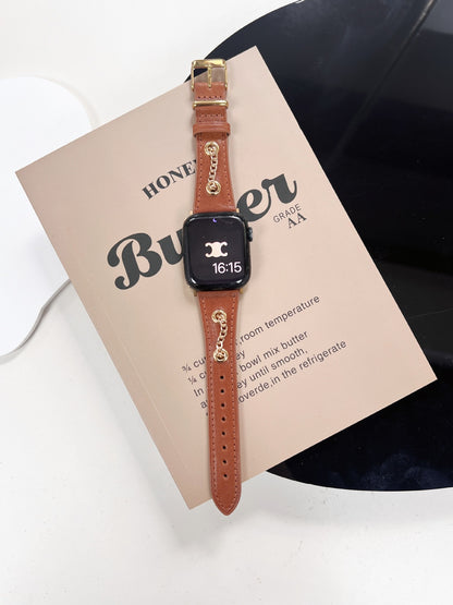 Retro Design Metal Chain Leather Apple Watch Strap