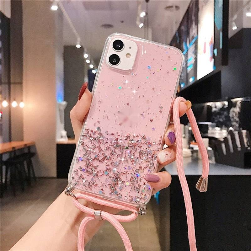 Starry Glitter Cross Body Lanyard Apple iPhone Case