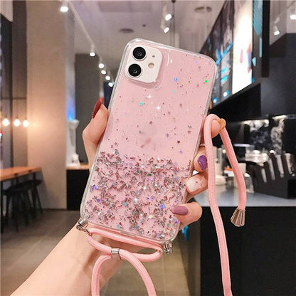 Starry Glitter Cross Body Lanyard Apple iPhone Case