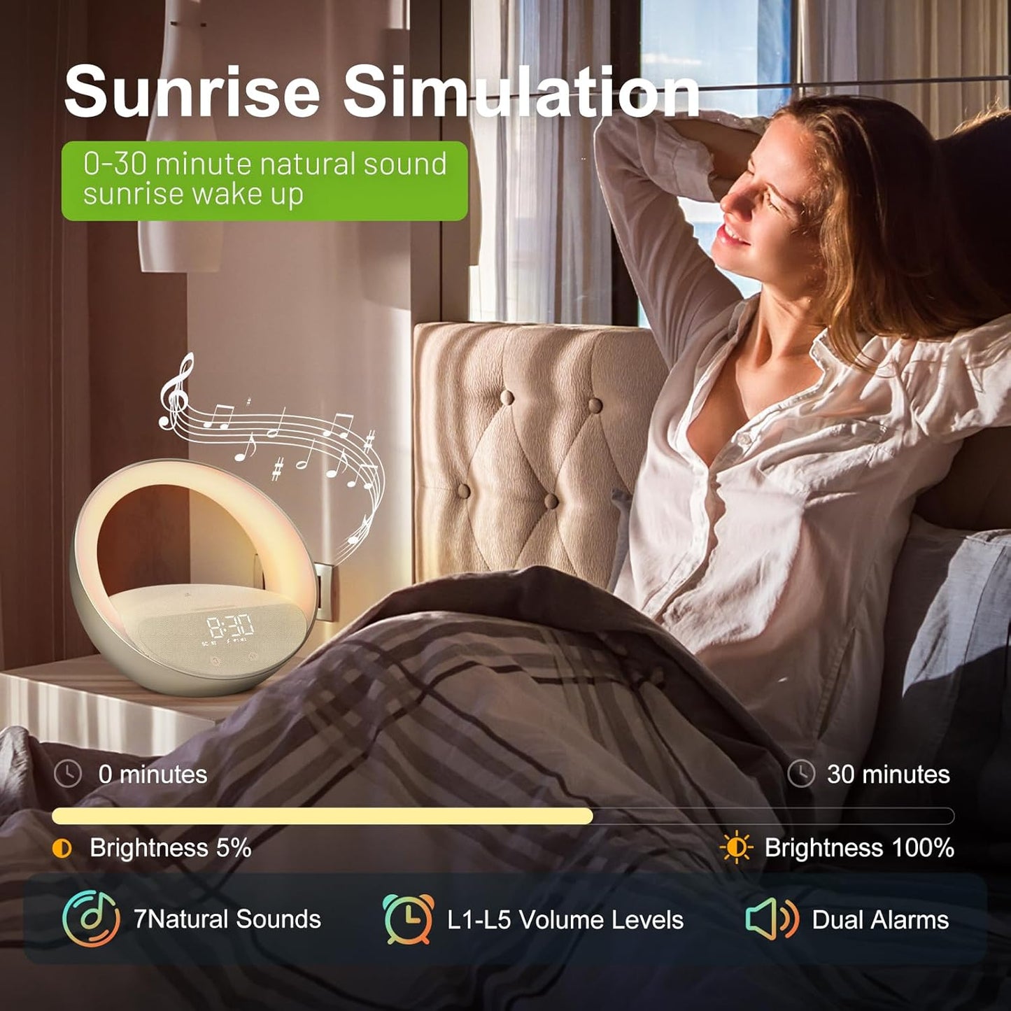 Wake-Up Light with Wireless Charger & Speaker