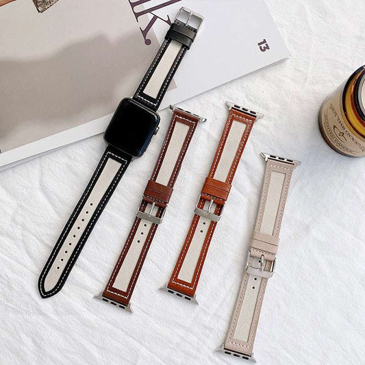 CASYFiE Browns Leather & Nylon Apple Watch Strap