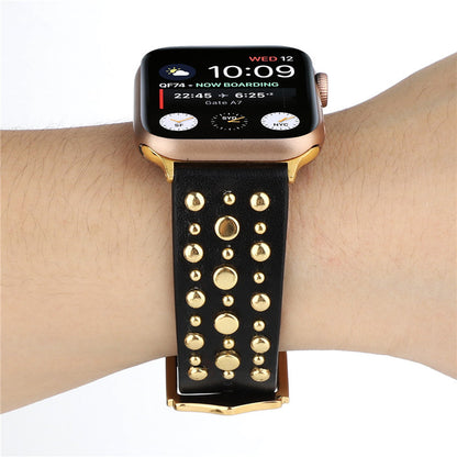 Gold Studded Leather Apple Watch Strap