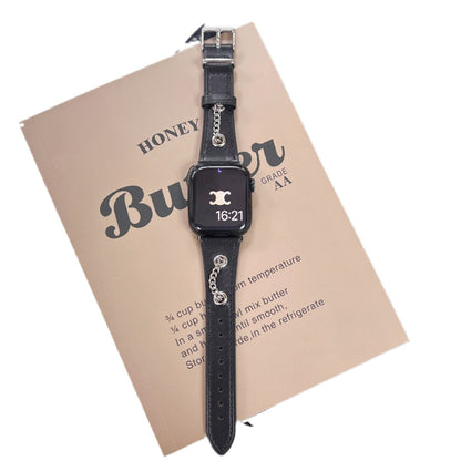 Retro Design Metal Chain Leather Apple Watch Strap