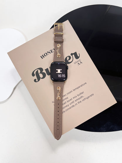 Retro Design Metal Chain Leather Apple Watch Strap