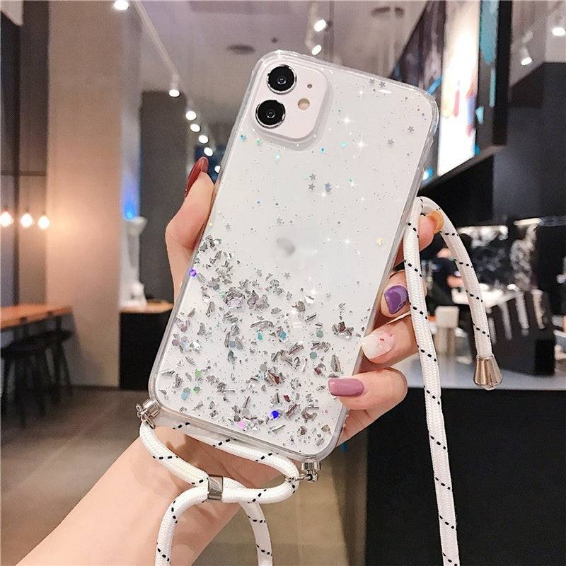Starry Glitter Cross Body Lanyard Apple iPhone Case