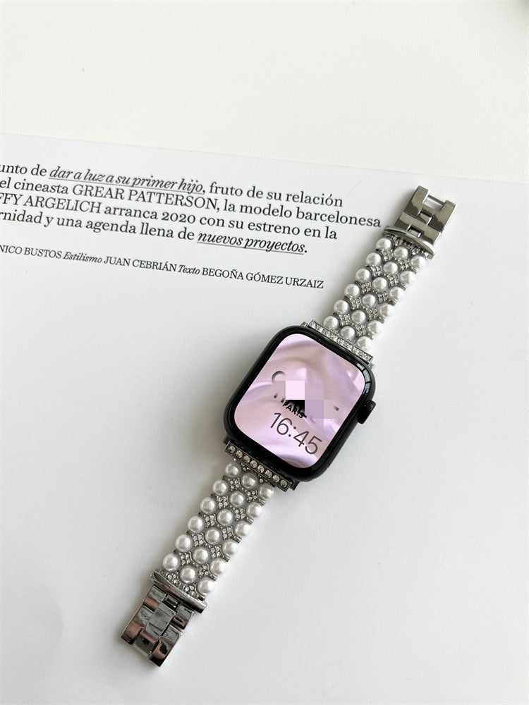 Women's Premium Pearl Chain Metal Apple Watch Strap