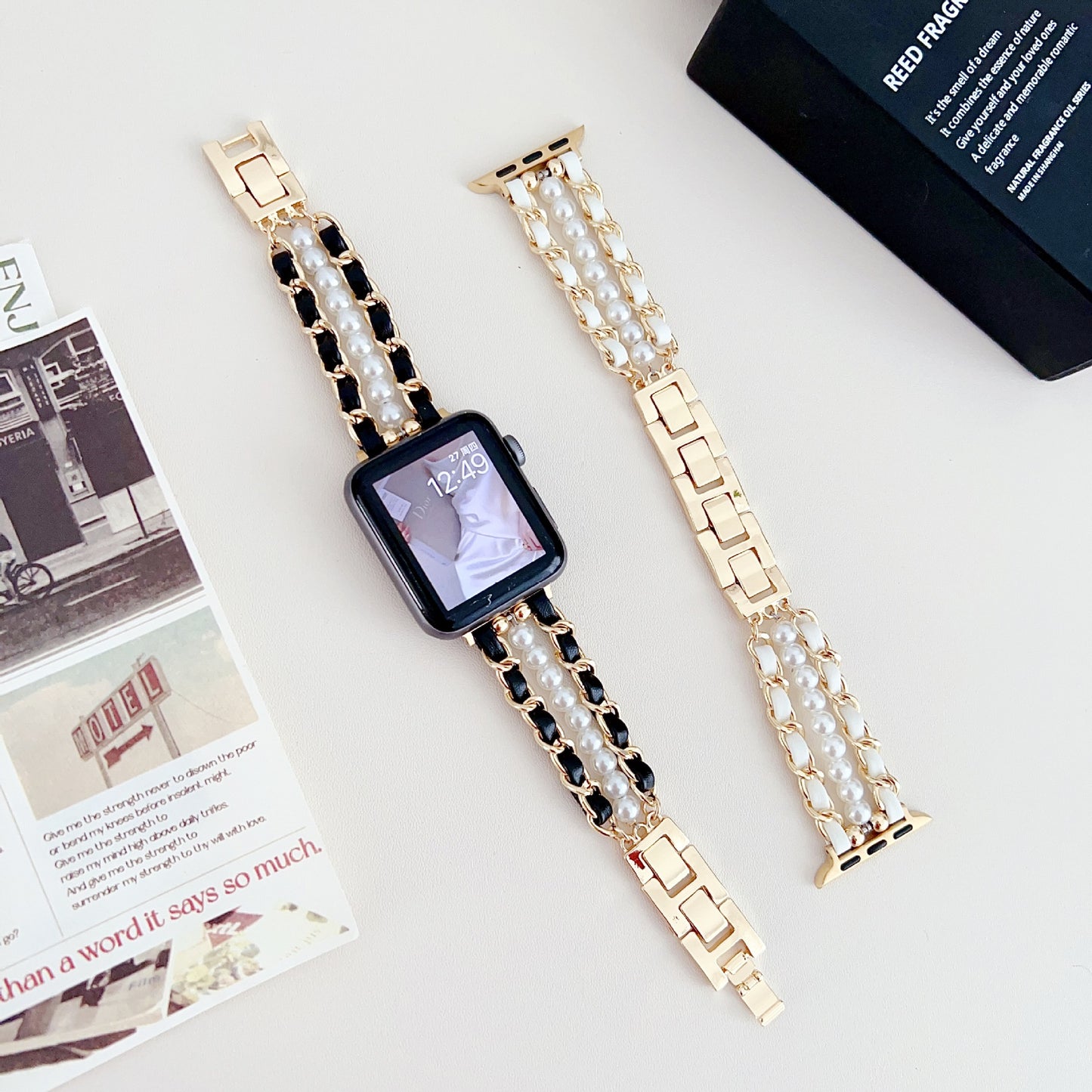 Metal Beads Leather Apple Watch Strap