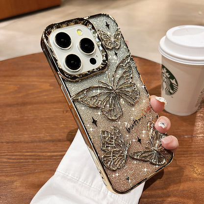 Silicone Butterfly Glitter Anti-fall Apple iPhone Case