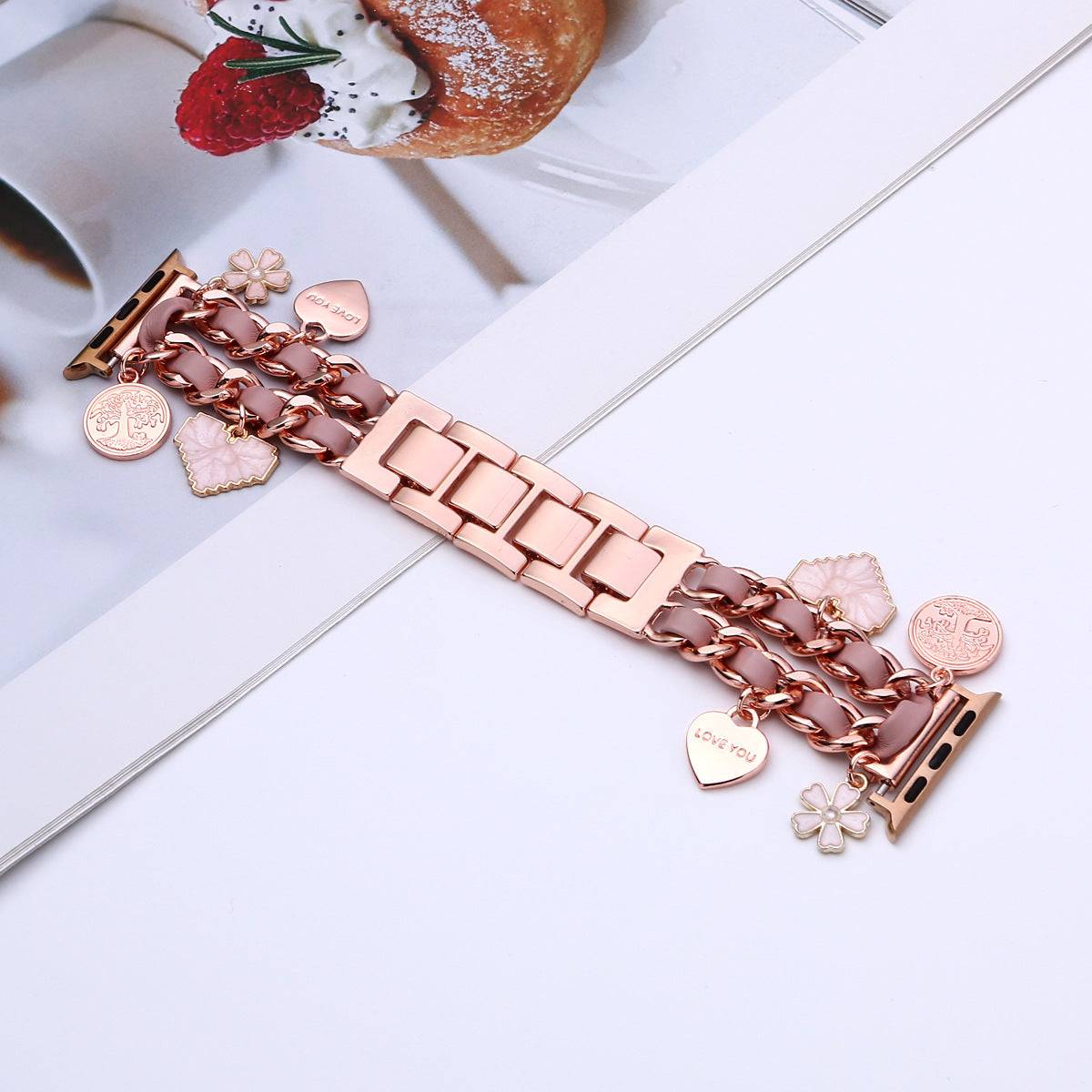 Metal & Leather With Charms Apple Watch Strap For Women