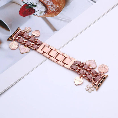 Metal & Leather With Charms Apple Watch Strap For Women