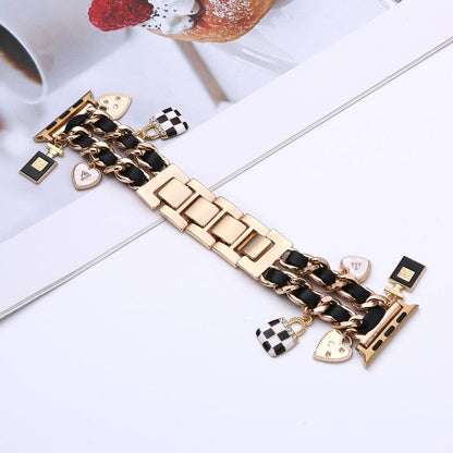 Metal & Leather With Charms Apple Watch Strap For Women