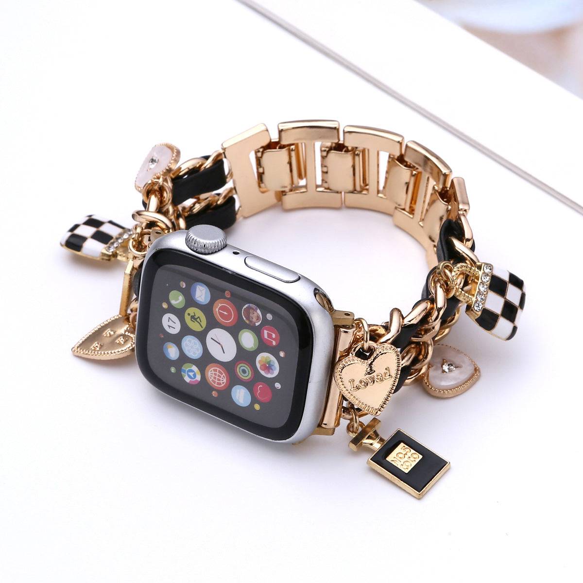 Metal & Leather With Charms Apple Watch Strap For Women