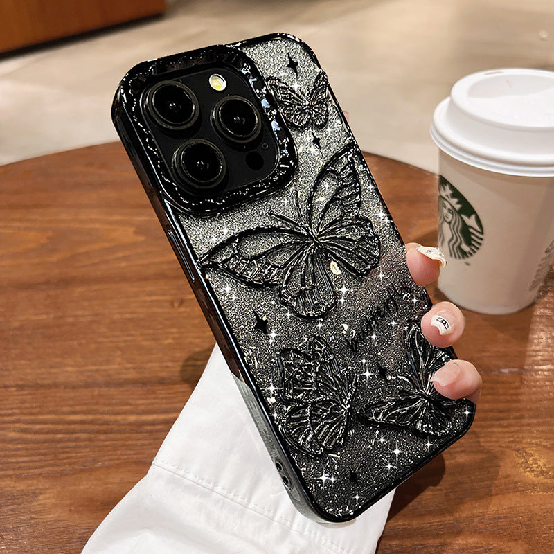 Silicone Butterfly Glitter Anti-fall Apple iPhone Case