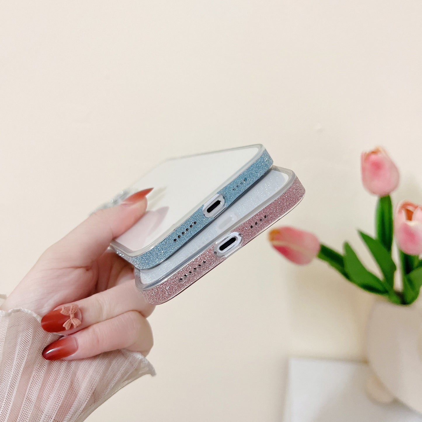 Galaxy Transparent  Border & Camera Lens Glitter Apple iPhone Case
