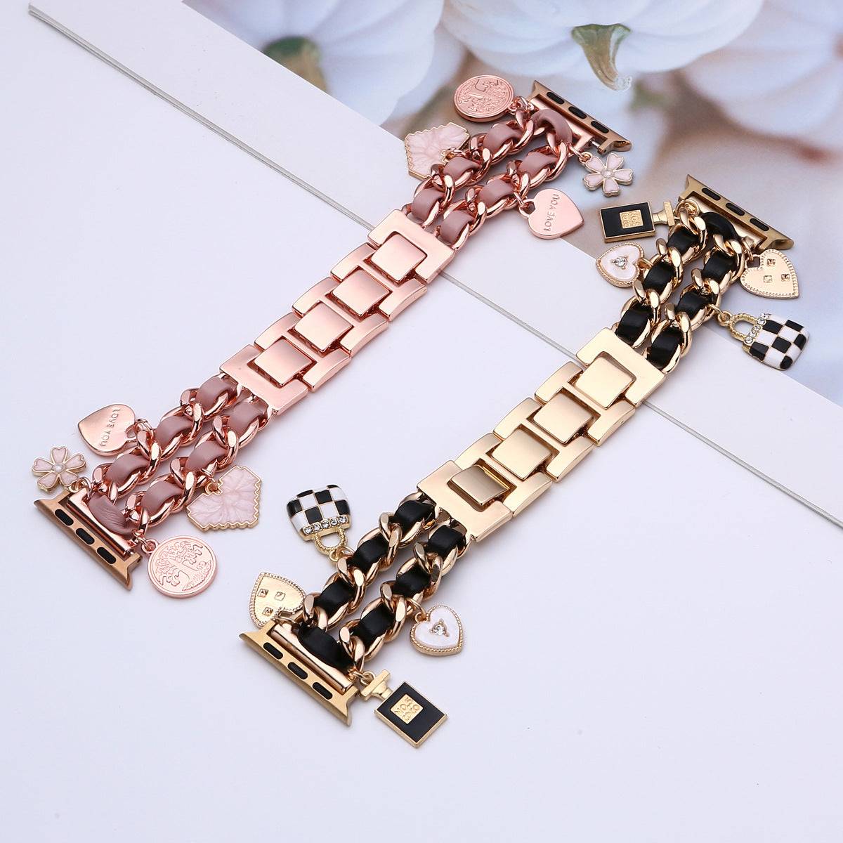 Metal & Leather With Charms Apple Watch Strap For Women