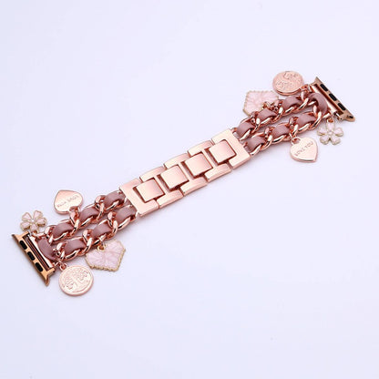 Metal & Leather With Charms Apple Watch Strap For Women