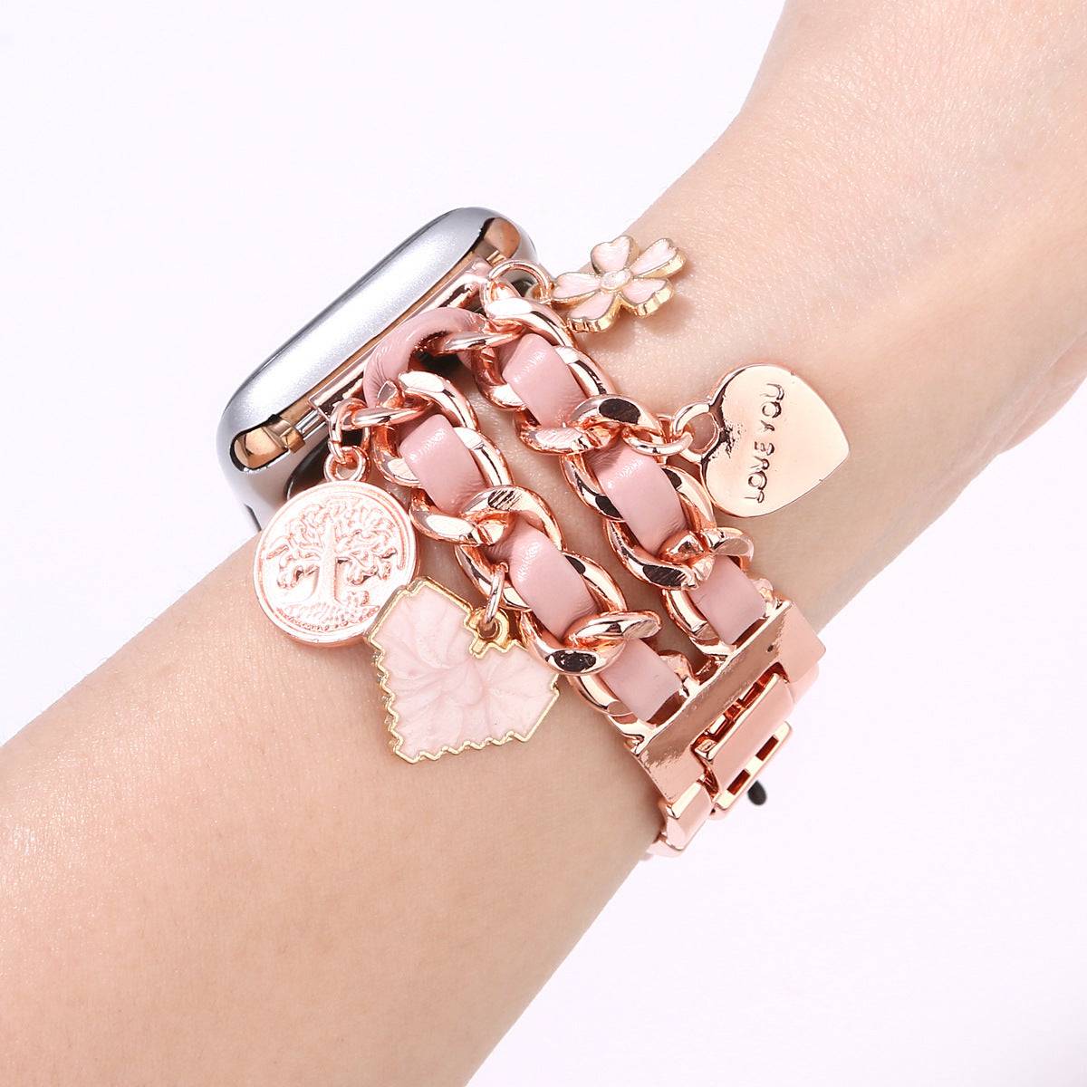 Metal & Leather With Charms Apple Watch Strap For Women