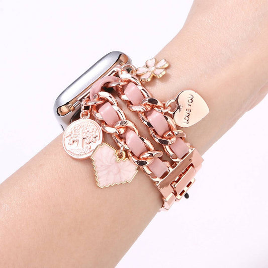 Metal & Leather With Charms Apple Watch Strap For Women