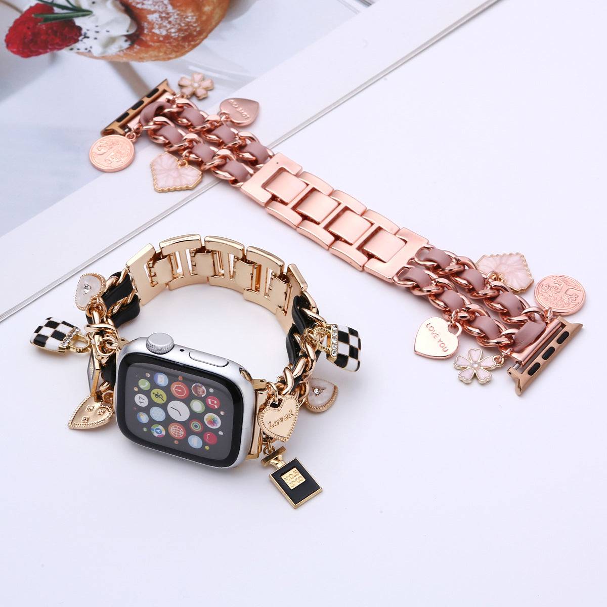 Metal & Leather With Charms Apple Watch Strap For Women