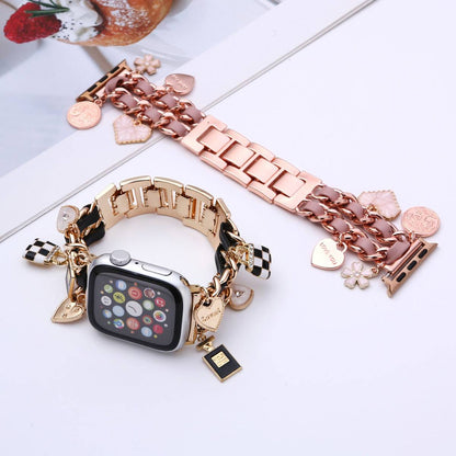 Metal & Leather With Charms Apple Watch Strap For Women