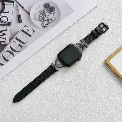 D-shaped Steel Leather Apple Watch Strap