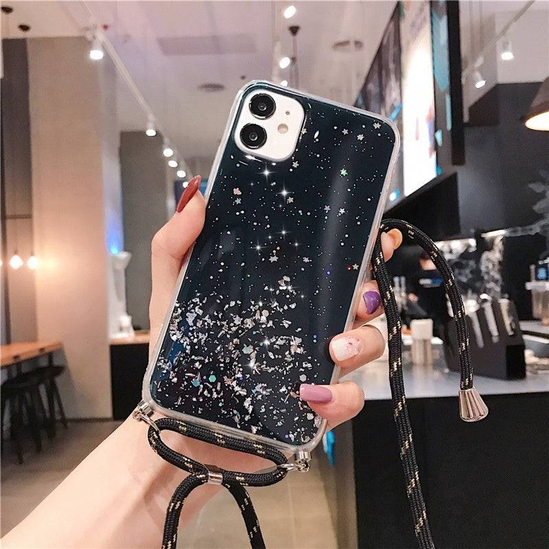 Starry Glitter Cross Body Lanyard Apple iPhone Case