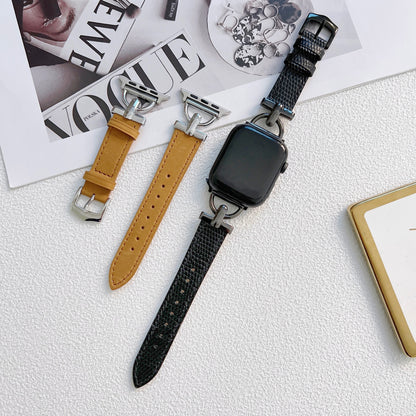 D-shaped Steel Leather Apple Watch Strap