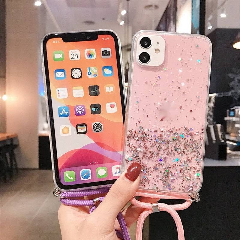 Starry Glitter Cross Body Lanyard Apple iPhone Case